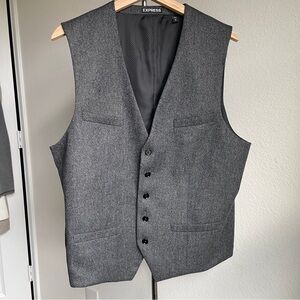 Express Men's Charcoal Gray Herringbone Dress Vest Wool Blend